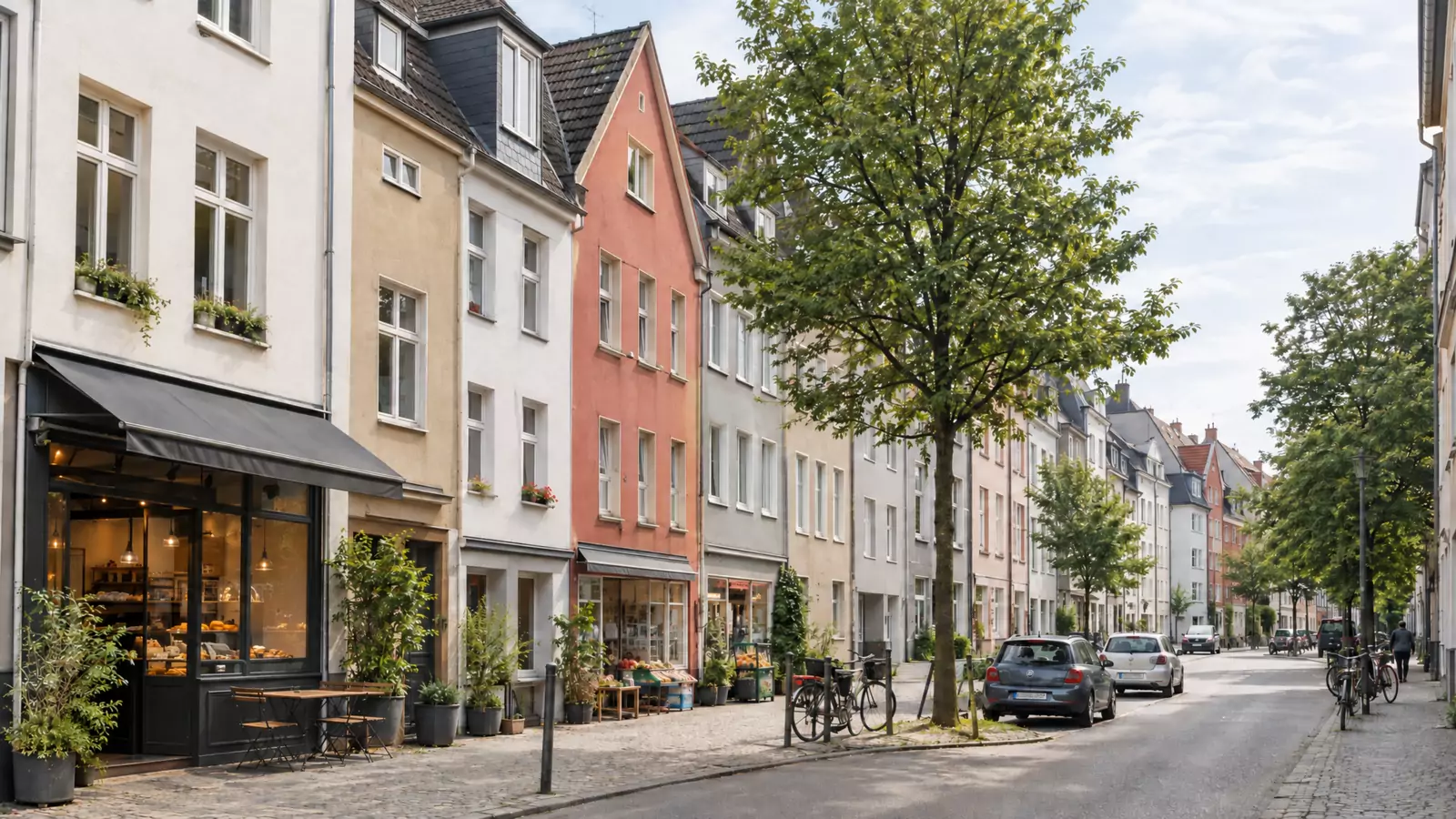 Wohnstraße mit Läden in der Kölner Altstadt